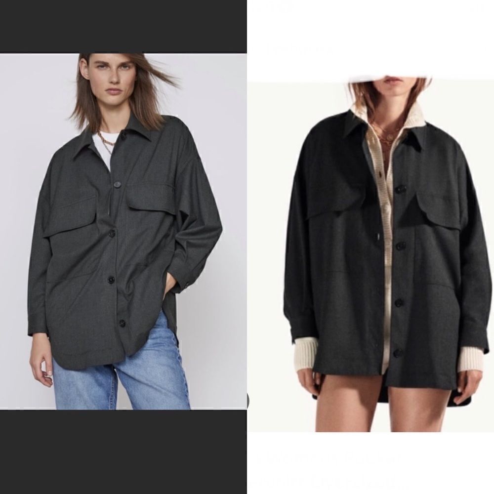 ZARA Charcoal Grey Overshirt With Pockets-S
